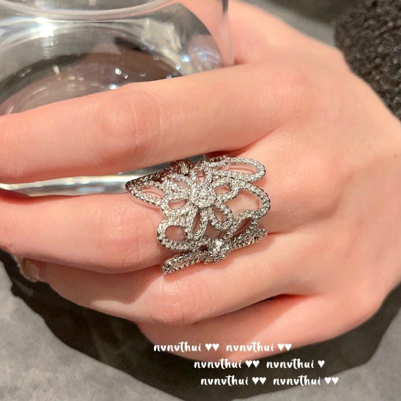 753Y Romantic Flower Sea Large Flower Zircon Open Ring