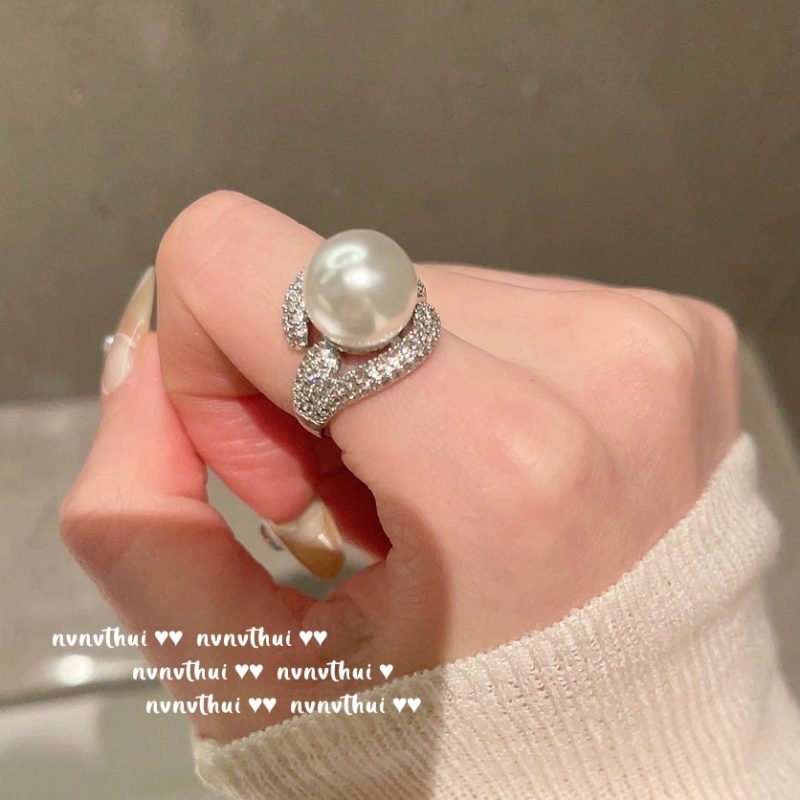 2043Y artificial shell pearl geometric zircon open ring